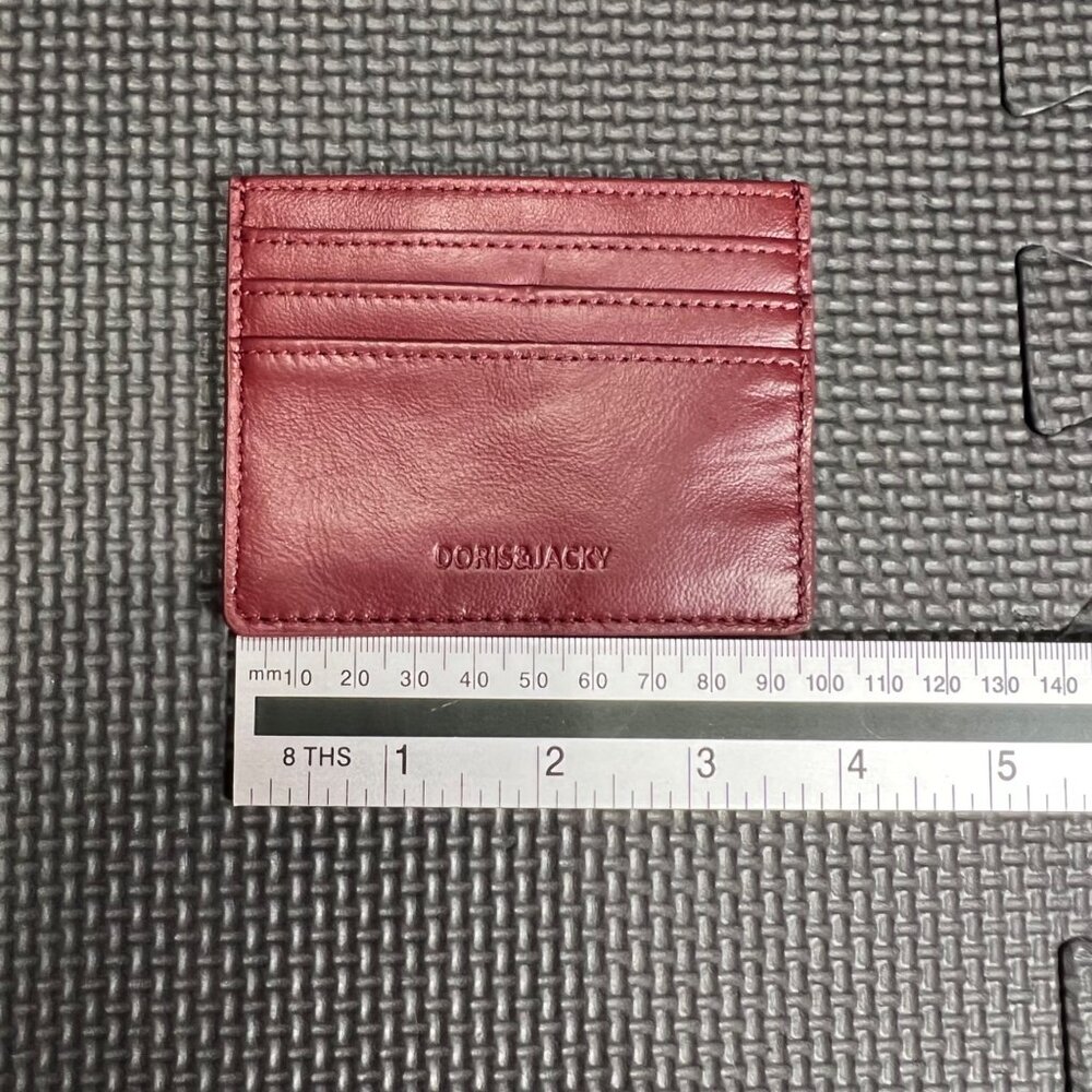 Doris & Jacky Red Leather Slim Card Holder Wallet With Multi Card Slots